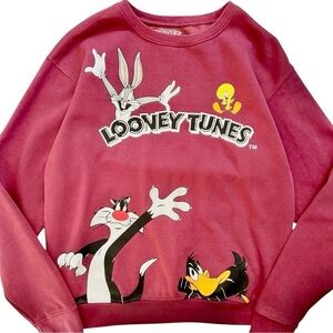 Looney Tunes Sweatshirt Pullover Bugs Bunny Tweety Daffy Duck Sylvester Size L